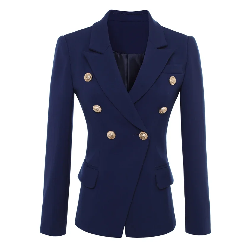 HIGH QUALITY New Fashion 2023 Designer Suit Jacket Women's Gold Buttons Navy Blue Double Breasted Blazer Outerwear Size S-5XL