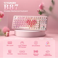 YUNZII B87 Pink Mechanical Gaming Keyboard, QMK/VIA Custom Gasket RGB Keyboard, Wireless Aesthetic Keeb, Wrist Rest for Win/Mac - Image 2
