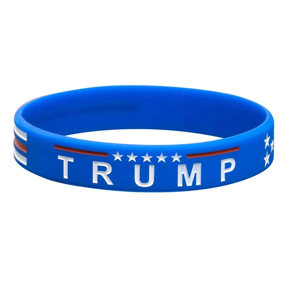 

4 Pcs/1 Pack Silicone Wristband Trump Flag Wrist Band Presidential Election Wristband for Woman Man Adults Kids (Blue/Black,