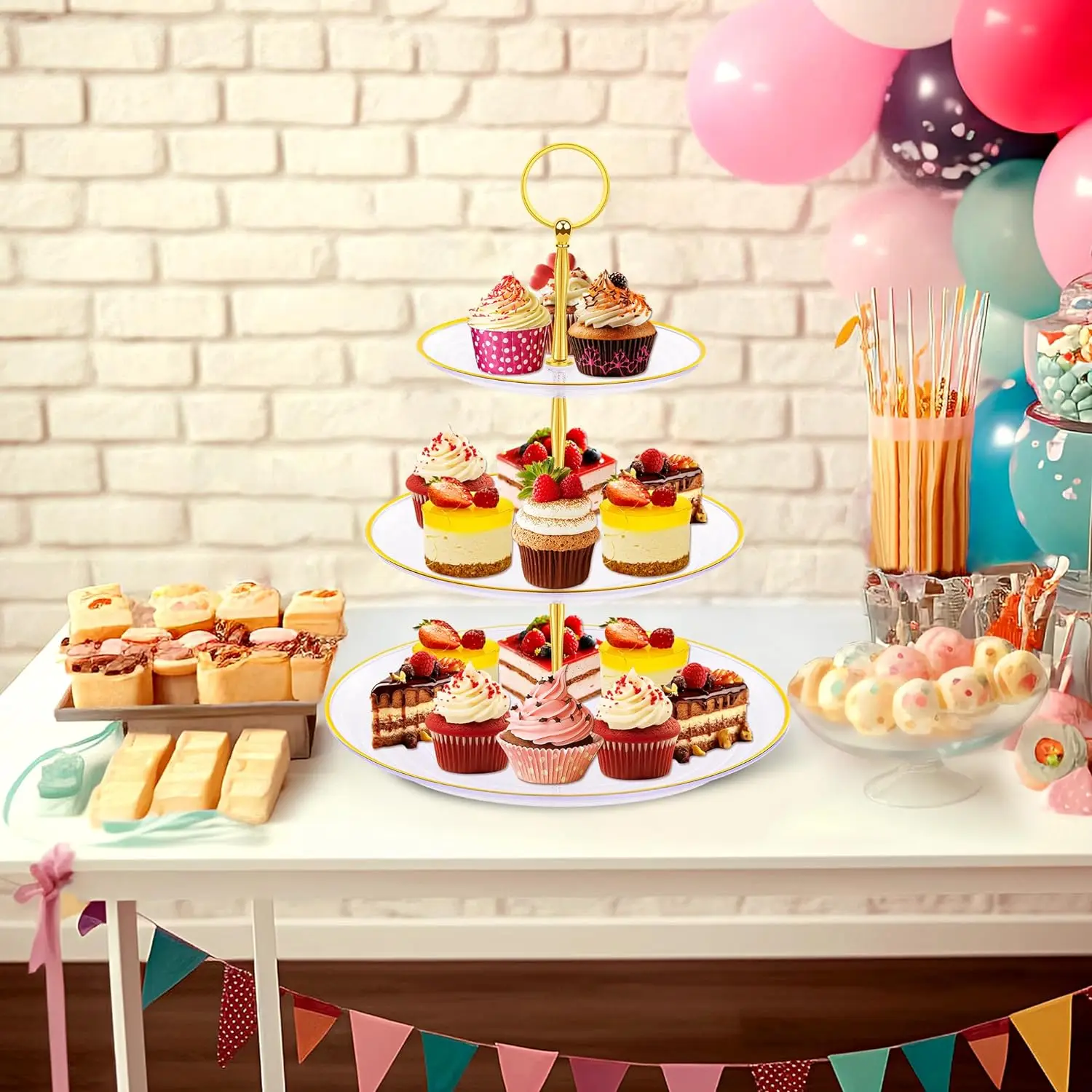 3 Layer Cake Stand Fruit Plate Tray Display Birthday Party Dessert Wedding Three Layer Cake Count Heart Rack Dessert Plate