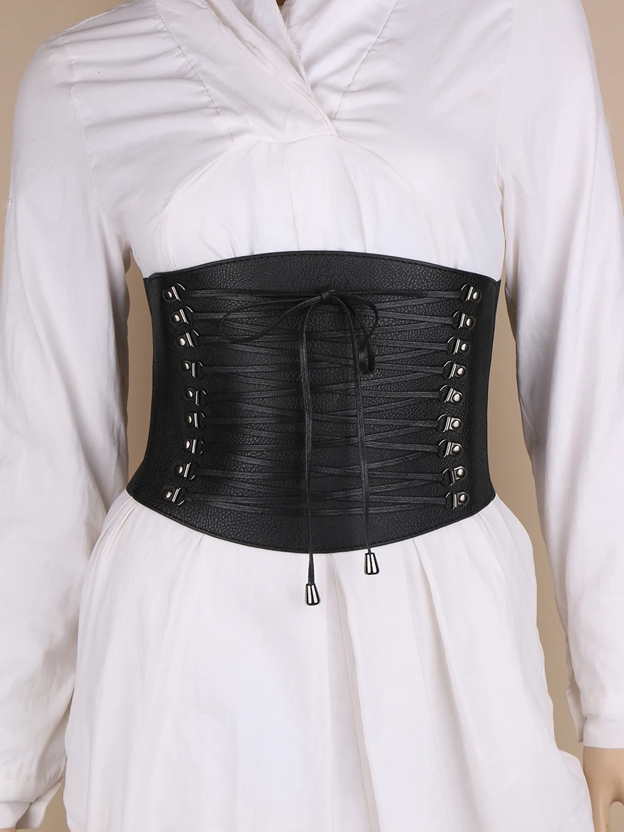 

Women's Wide Retro Tie Rope Elastic Outer wear Waist Decorate Corset Girdle appear slim Belts For Lady Accessories cummerbund