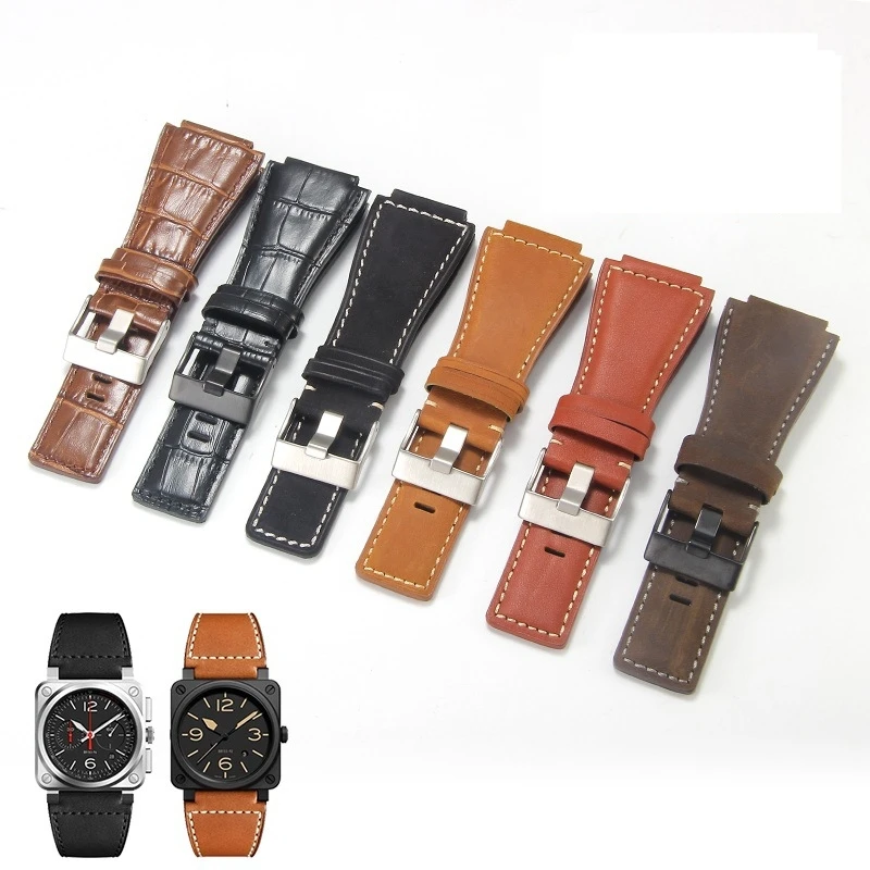 Premium Genuine Leather Watch Strap - Durable & Stylish Replacement Slub Watchband with Crazy Horse Finish