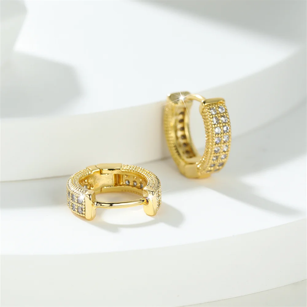 Simple Fashion White Zircon Small Round Stone Hoop Earrings For Women Vintage Gold Color Ear Buckle Wedding Jewelry Party Gifts