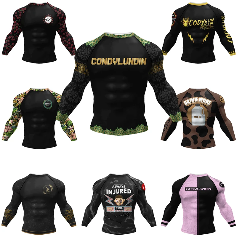 Boxing Jiu Jitsu T-shirts BJJ Rashguard For Men Sport No GI MMA Ranked Long Sleeve MMA Compression Clothing Male Rashguards Tops