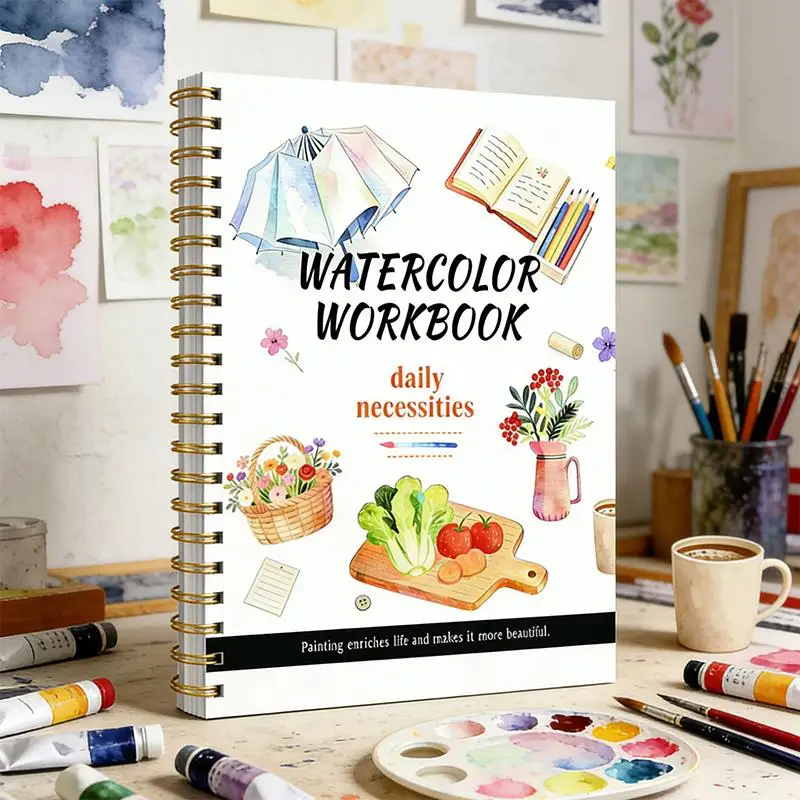 Quaderno a spirale per acquerello con fiori, pagine a carta spessa, guide per principianti di arte, forniture per la pratica quotidiana del disegno - immagine 4