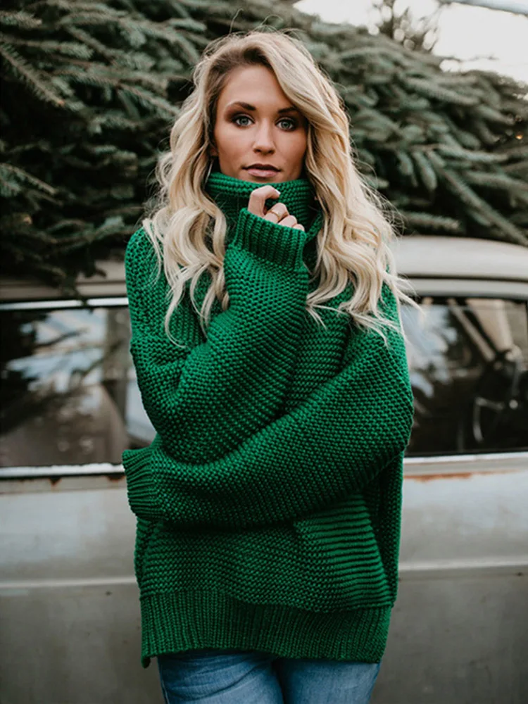 Roll Neck Sweater Emerald Green Ladies Jumper 2022 Women Pullover