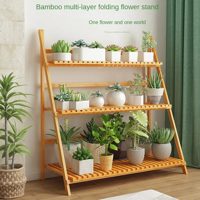 Nanzhu Folding Floor To Ceiling plant stand Solid Wood Balcony Living Room Succulent Flower Pot Rack Indoor Multi-layer Shelf