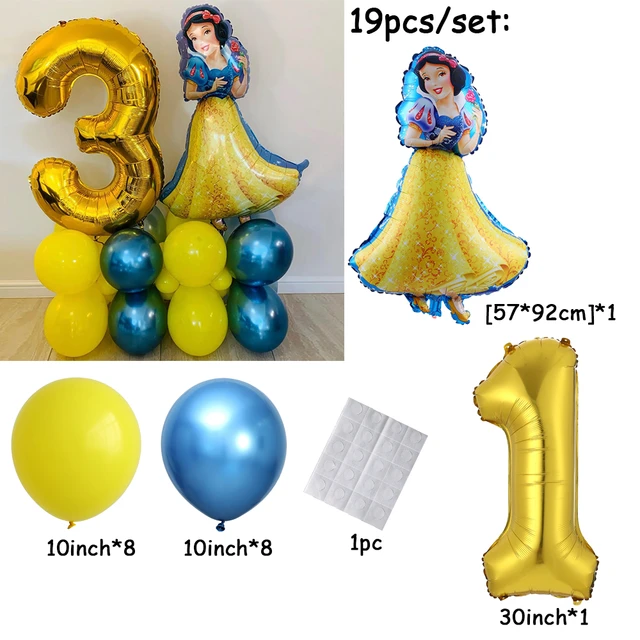 Ballons princesse blanche-neige Disney, 19 pièces, décoration de fête à  thème pour enfants 1 2 3ème anniversaire fête prénatale, jouet cadeau pour  filles - AliExpress