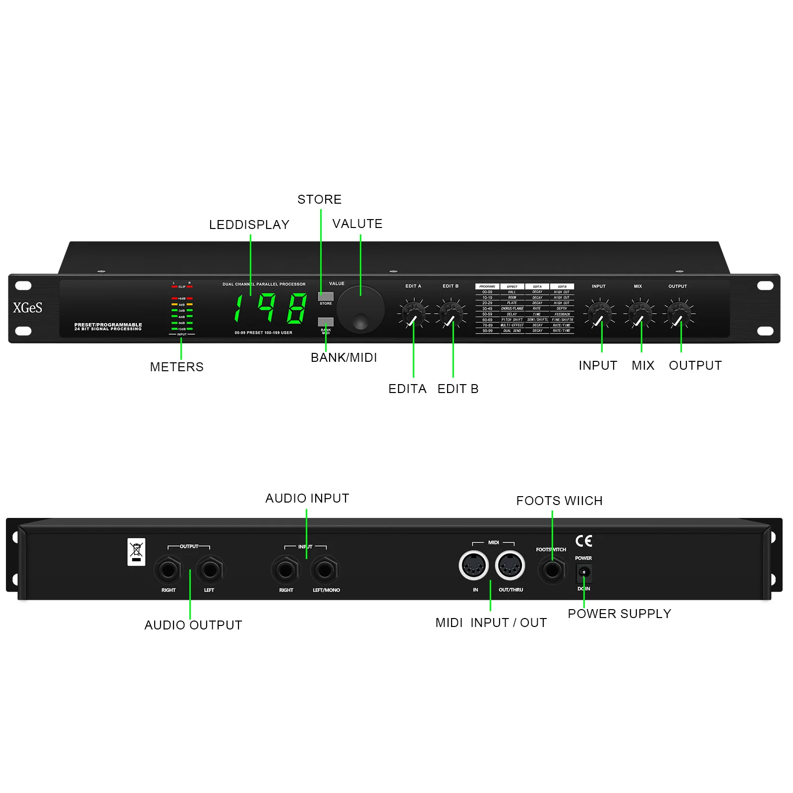 Professional digital reverberation multi effect DSP processor audio processor equalizer audio equalizer audio processor