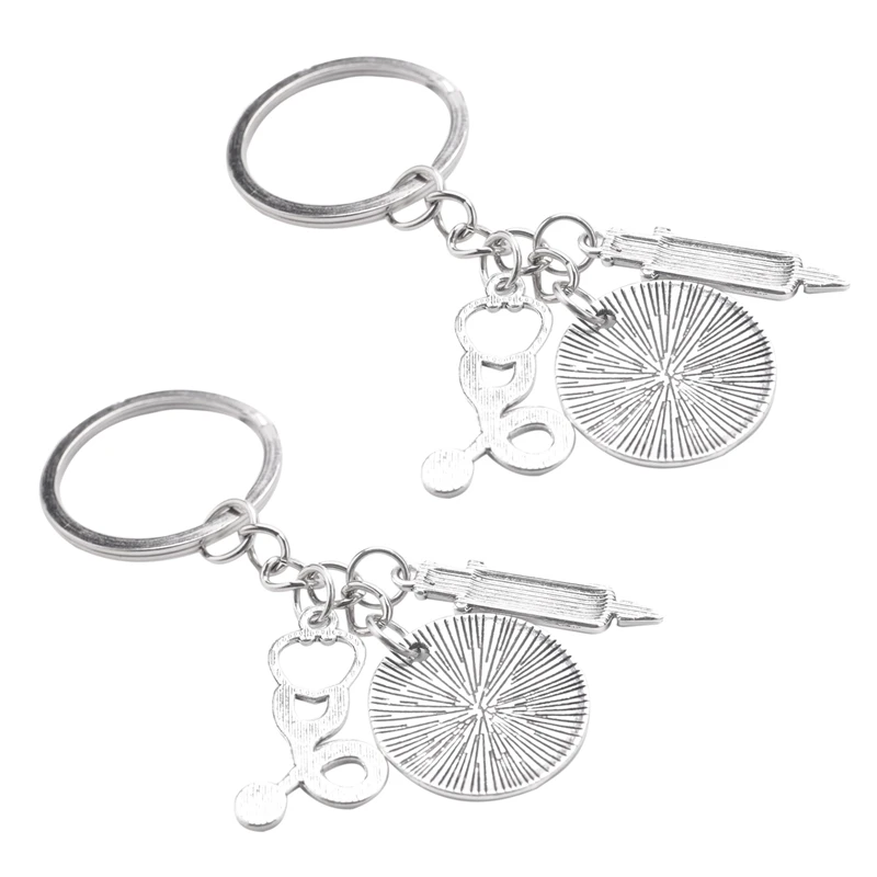 

2X Syringe Stethoscope Keychain Key Chain Keyring Nurse Physicians Student Graduation Gift Jewelry