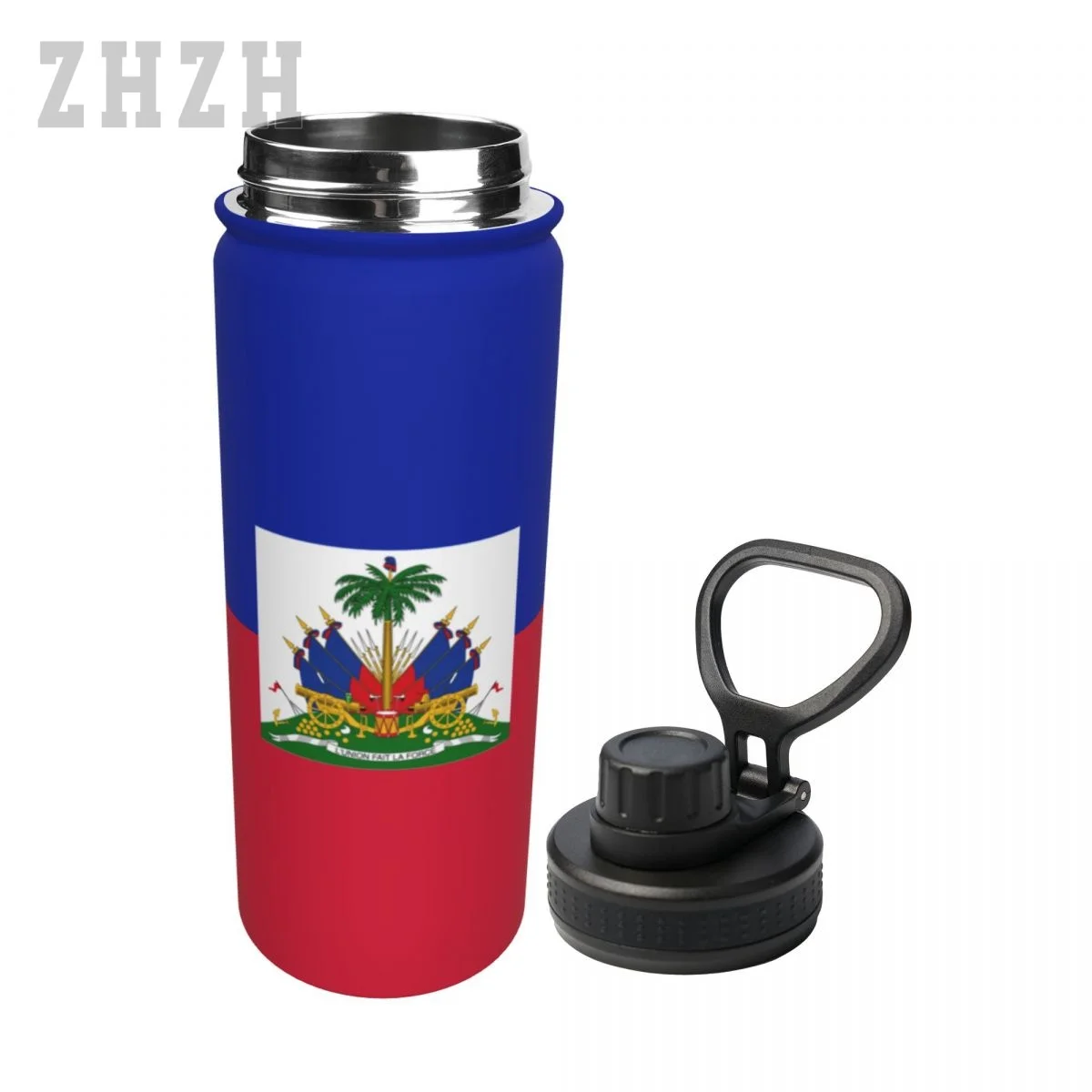 Sports Water Thermos Bottle Unisex Haiti Flag Haitian Stainless Steel Double-layer Insulation Cold And Hot Travel Vacuum Flask