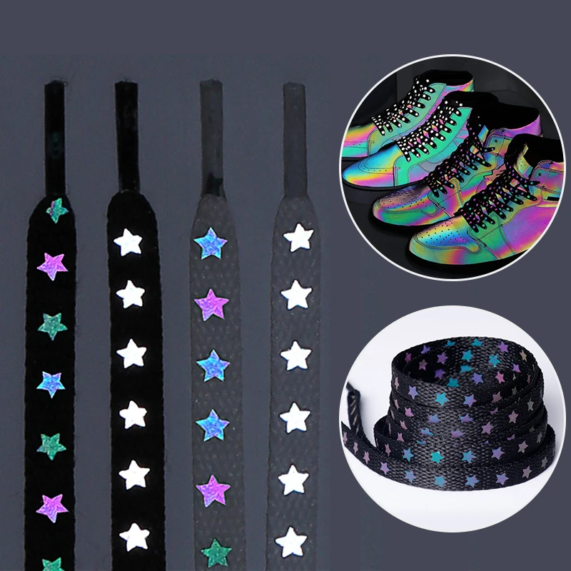 Holographic Reflective Star Shoelaces Double-sided Flat Sneaker Reflective Y9O6