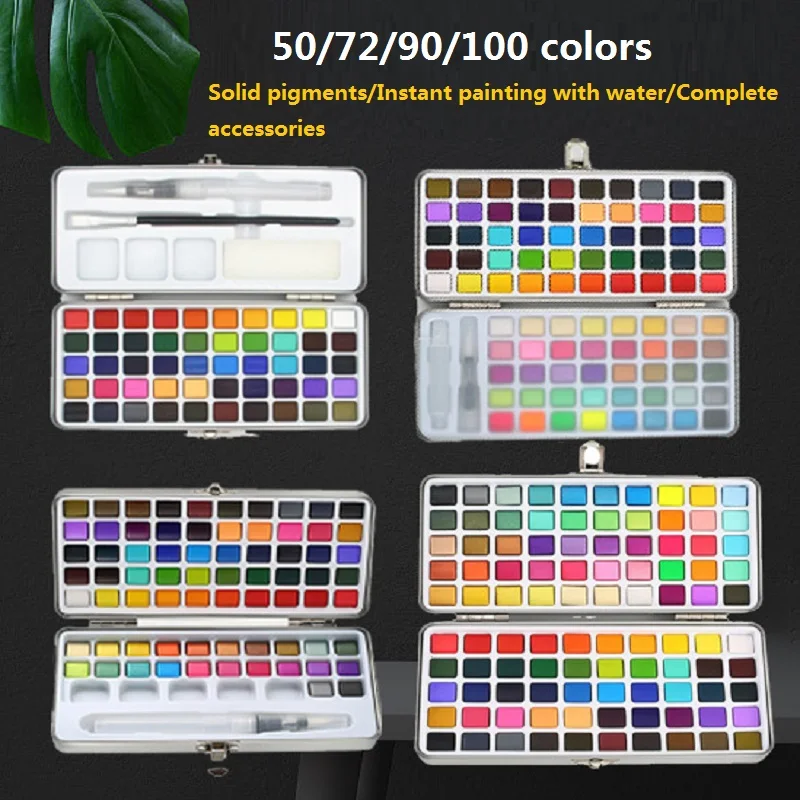 Watercolor Painting Set, Watercolor Paint, Watercolor Pigment Solid Pigments 50/70/90/100 Colors for Art Drawing School Kid Stationery