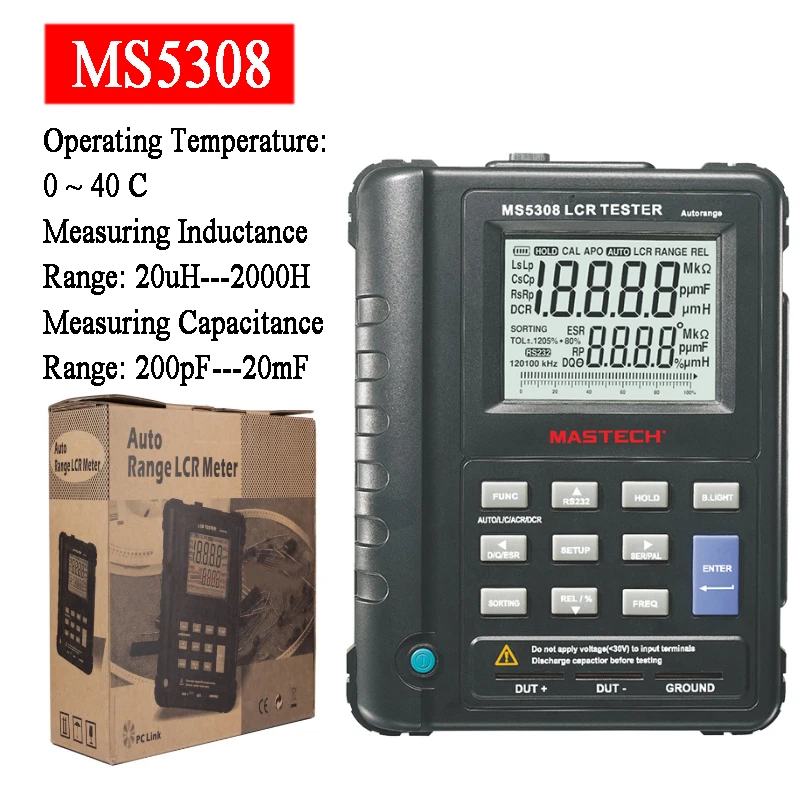 Mastech MS5308 LCR Meter Portable Handheld Auto Range LCR Meter High-Performance 100Khz
