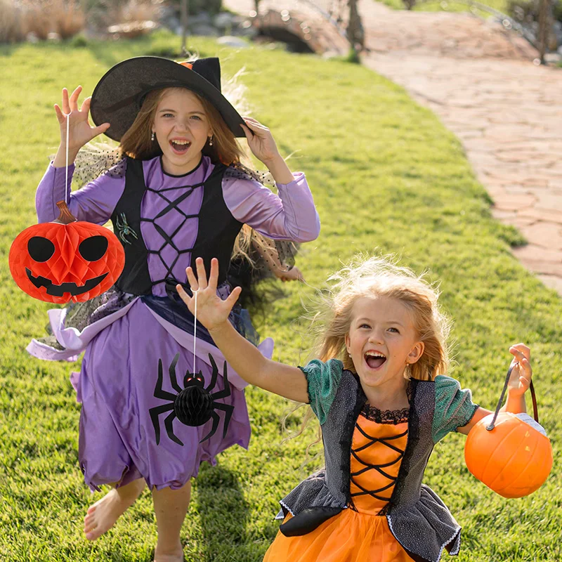 Halloween Spider Pumpkin Honeycomb Ball Decoration Home Table Ornaments Halloween Paper Hanging Paper Lantern Kids Gift Favors