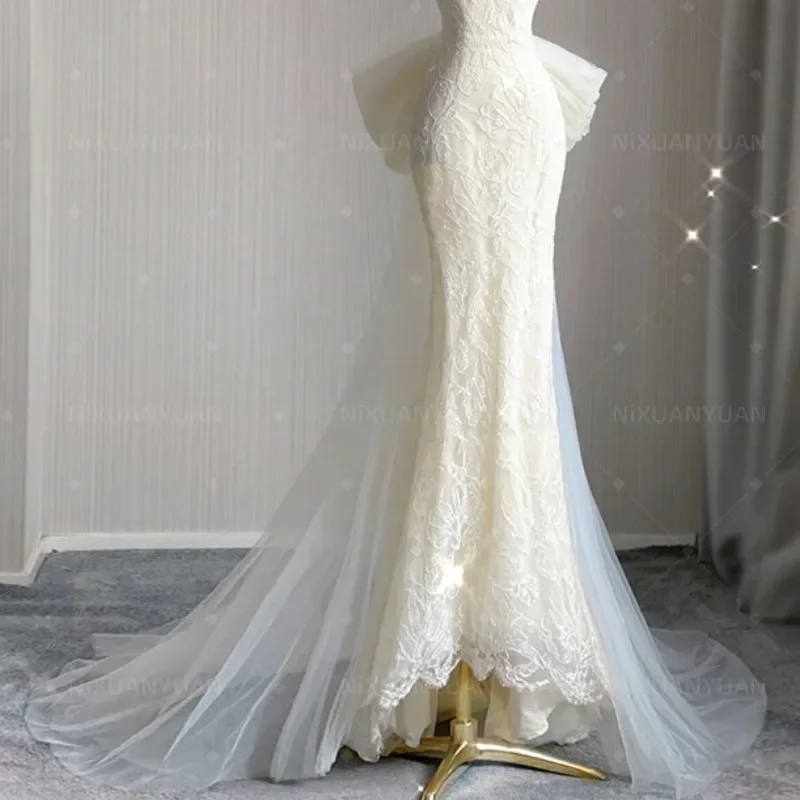 Wholesale Giant Detachable Removable Bow Train for Wedding Dress Bridal Tulle Bow Belt with Long Tail Engagement Gown DIY