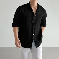 Hommes décontracté mode chemise à manches longues 100% lin coton T-shirts noir hauts blancs vêtements grande taille classique Baggy chemises hommes 3