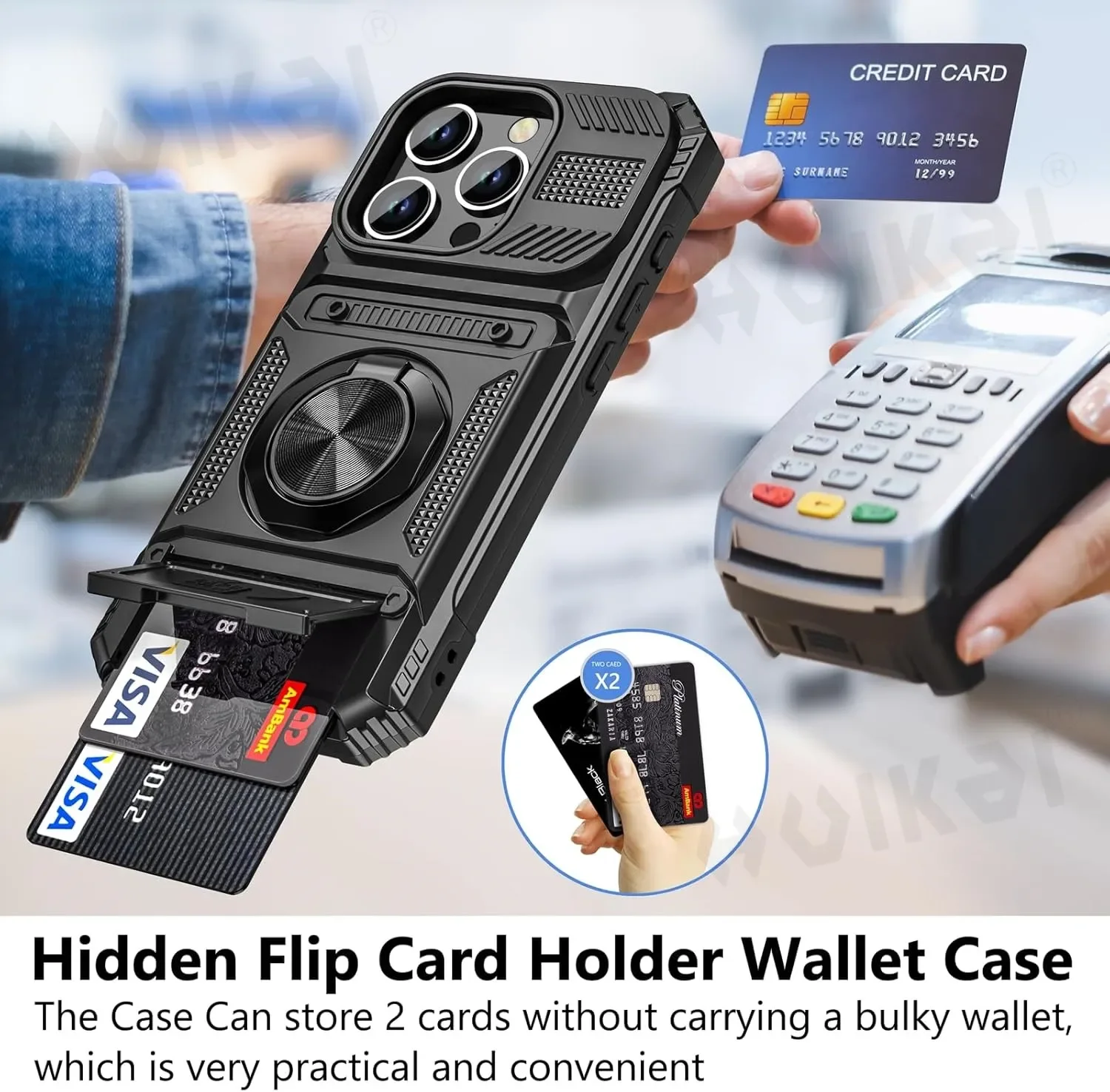 Premium Shockproof Wallet Case with Card Holder & Magnetic Rotating Kickstand