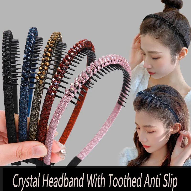 2-teiliges, fortschrittliches Kristall-Stirnband mit gezahnten Anti-Rutsch-Haarbändern, Zubehör, Vintage-Haarband, Reifen für Frauen und Mädchen