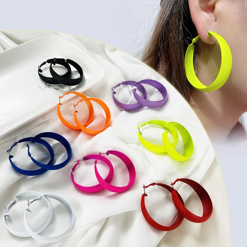 Candy Multi-Color Personality Fashion Wide Arc Exaggerated Temperament Big Circle Earrings Party Friends Birthday Gifts