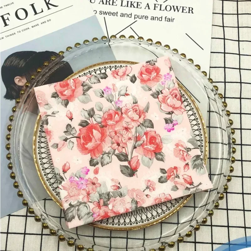 Colourful Printed Napkins Red Flowers and Grass Models Paper Wedding Restaurant Decorative Paper 20pcs/pac 33*33cm 2-Ply