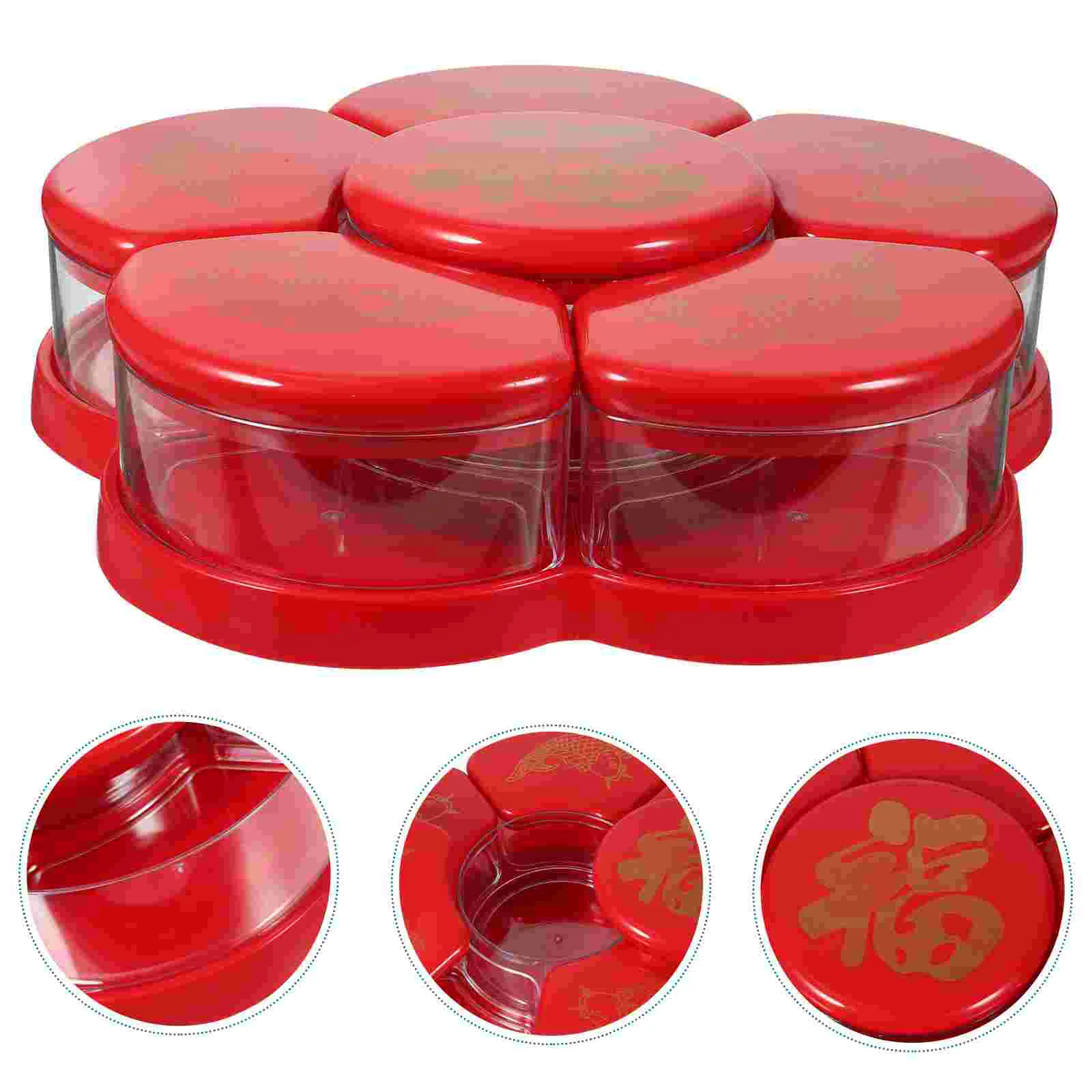 

Dried Fruit Plates Snack Food Storage Tray 6-Compartment With Cover Plastic Candy Box Home Living Room Wedding Party Sugar Boxes