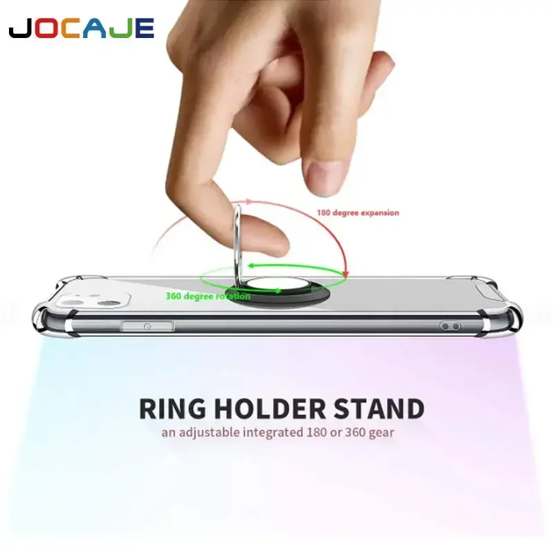 Transparent Ring Stand Shockproof Soft TPU Phone Case with Holder Bracket