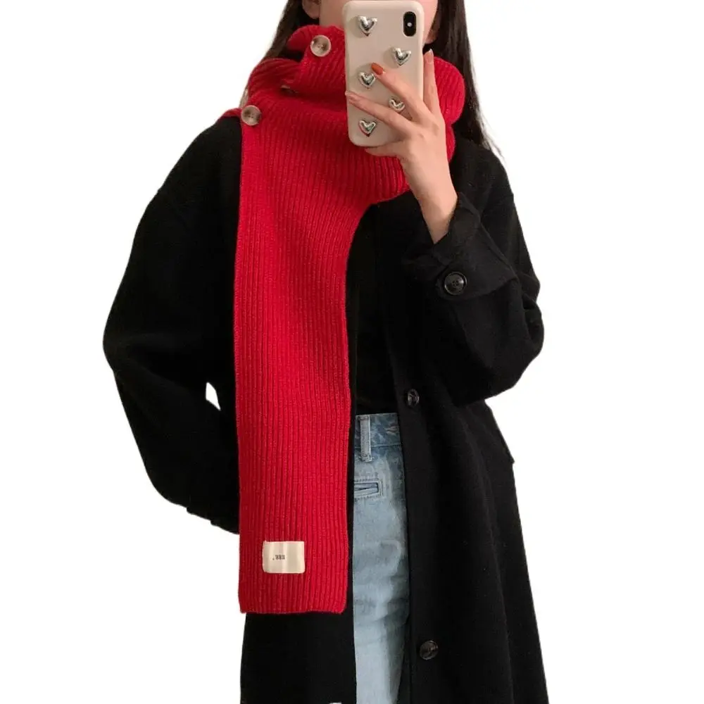 

Button High Collar Shawl All-match Wool Scarf Warm Knitted Shawl Solid Color Clothes Decoration Accessories Shawl Wraps Winter