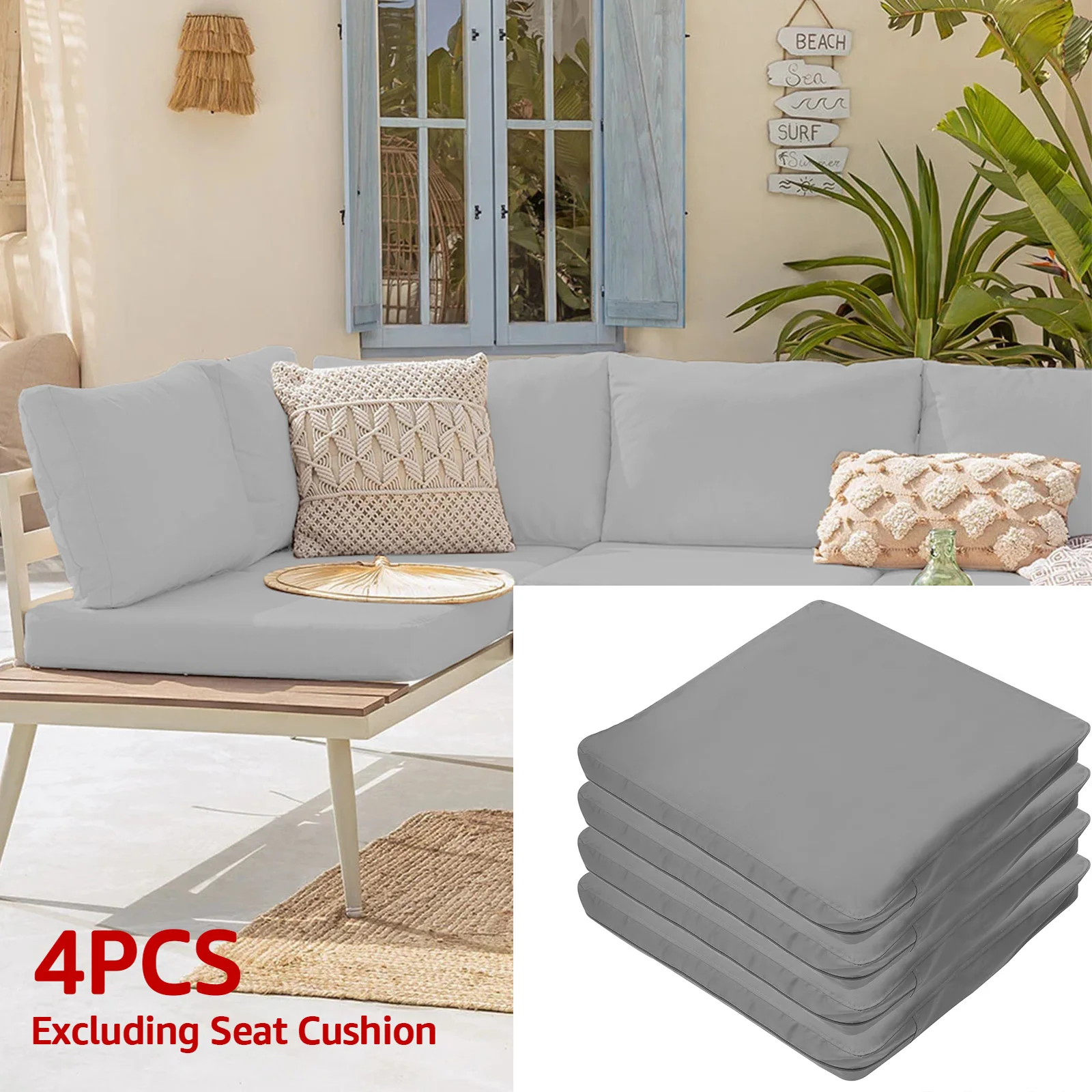 4Pcs Patio Cushion Cover 24×24in Waterproof Sofa Seat Cushion