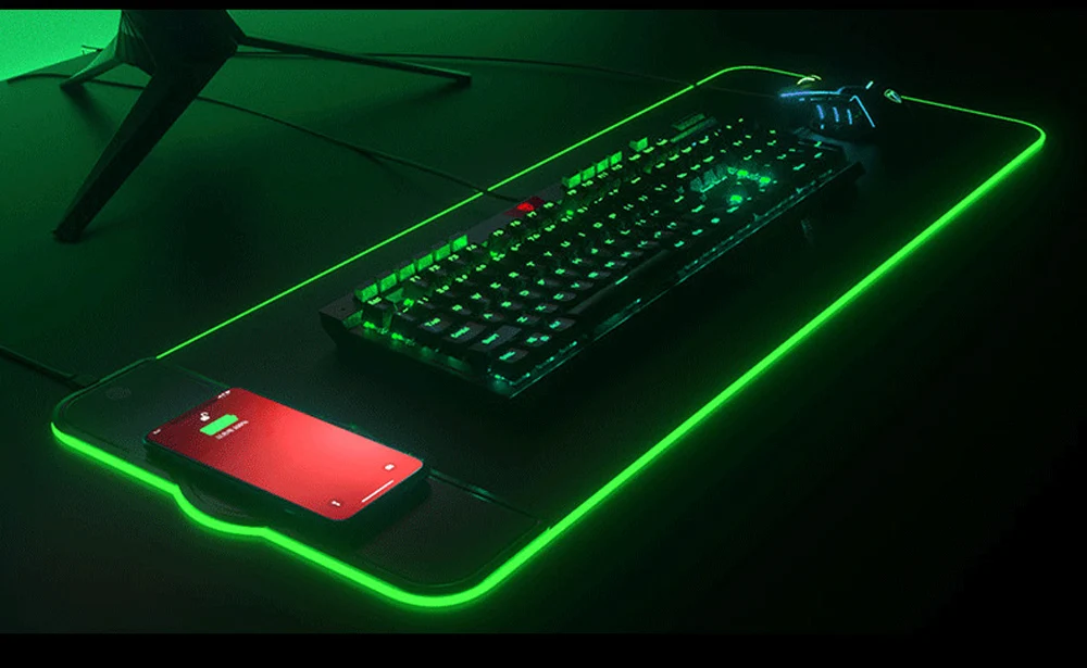 Emissor de Luz Base de Mesa de Escritório Pad com Carregador sem Fio para Iphone Diodo Teclado Não-slip Gaming Mouse Pad Grande Tapete Jogo pc Huawe 7 Mouse Pad Grande Base De Mesa de