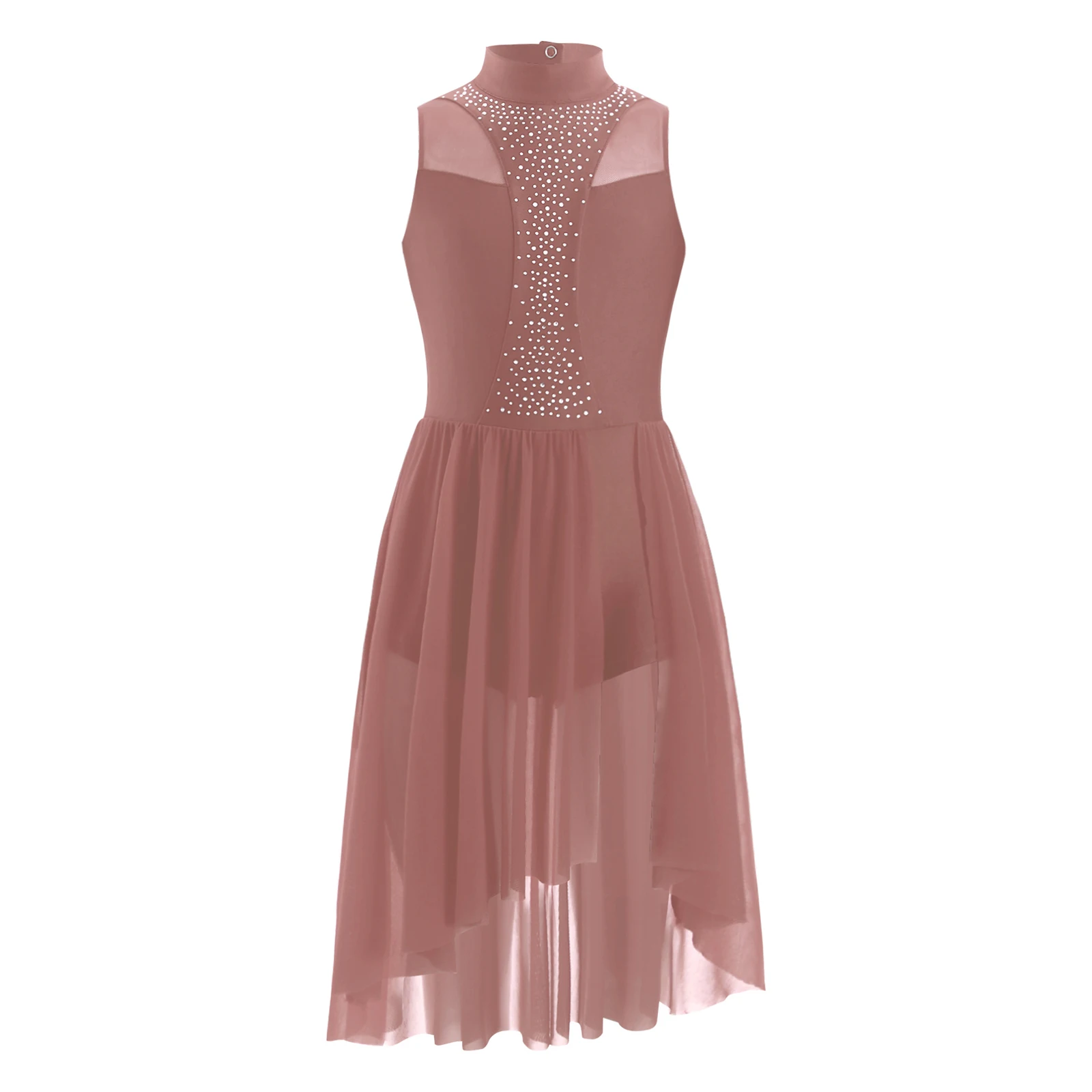 Kinder Mädchen Lyrical Dance Kleid Eiskunstlauf Ballett Gymnastik Trikot Strass Ärmellose Mesh Bühne Leistung Dancewear – Detail 24