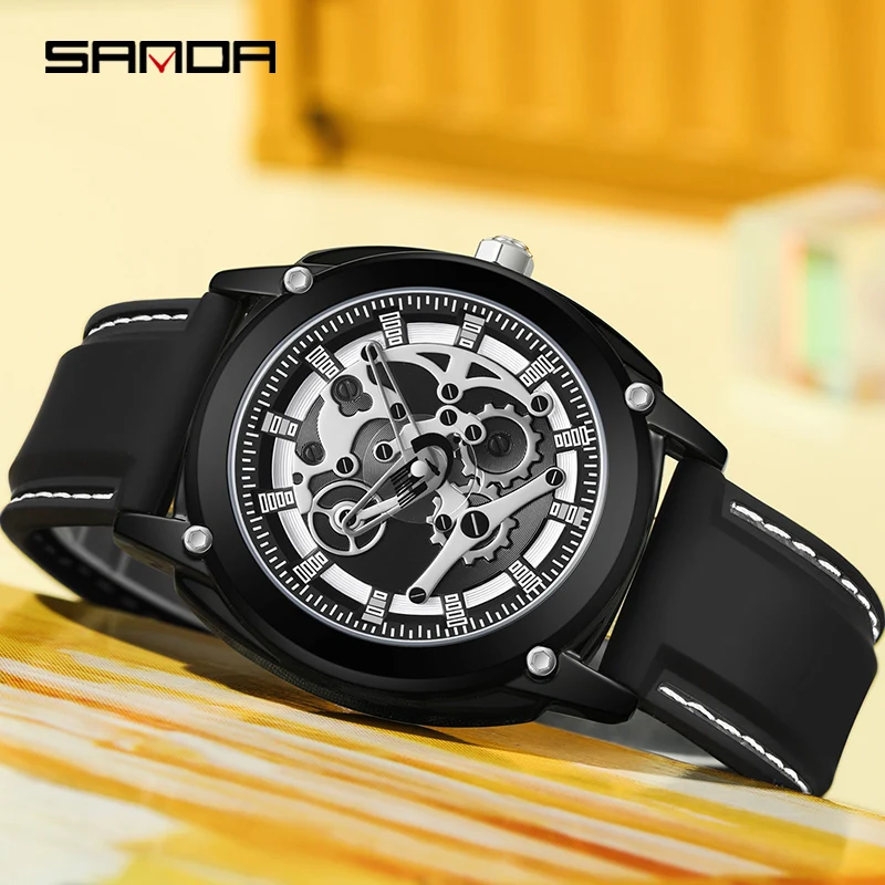 

SANDA New Design Fashion Watch For Men Soft Silicone Strap 50M Watertight Sports Japanese Quartz Movement Wrist Watch Relógio