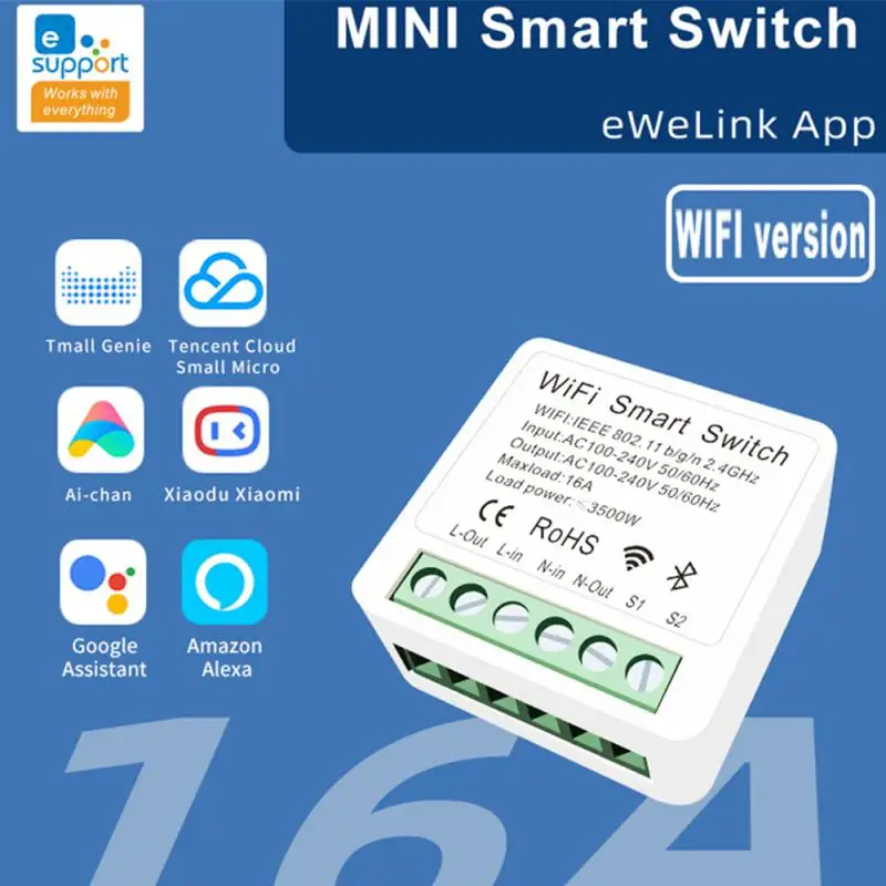

Умный мини-выключатель с поддержкой Wi-Fi, 16 А, 4/6 клавиш