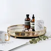 Round Metal Desktop Tray Golden w/ Mirror Glass Base Desktop Decor Perfume Jewelry Storage Party Cakes Fruit Serving Tray 2