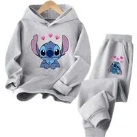 Disney Stitch Cartoon Boy Girl Hoodie Long Pant Street Casual Sport Versatile Daily Autumn Winter Long-sleeve Sweatshirt Set Top