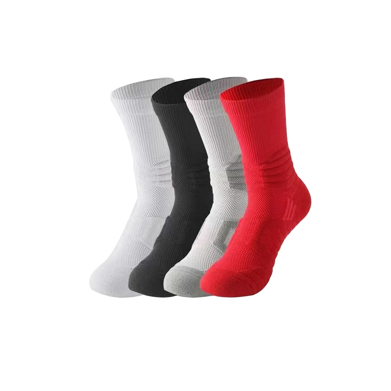 4PairsEliteBasketballSocksCalfHighCushionThickCyclingSocks