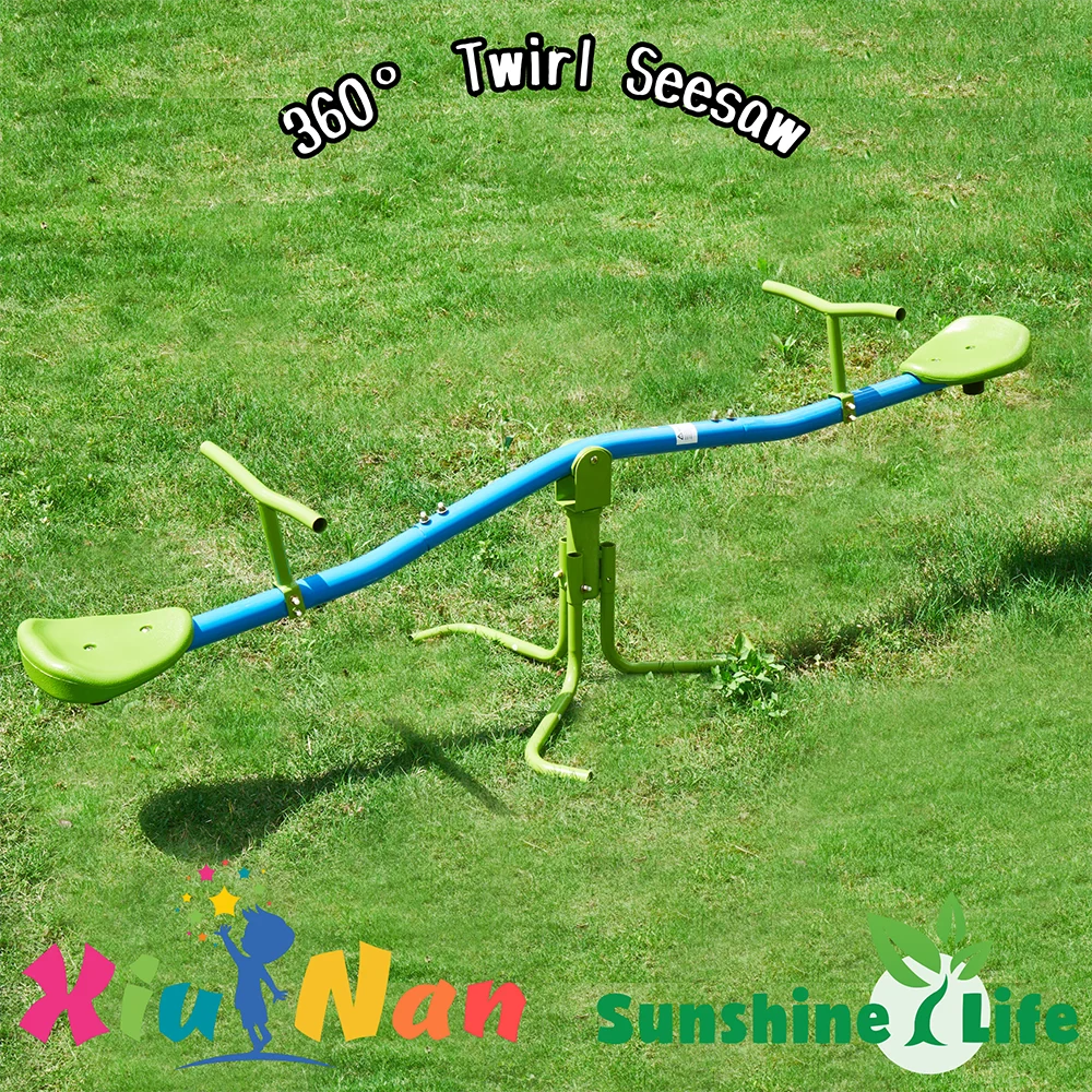 

Outdoor Playground 360° Twirl Seesaw 360 Swivel Seesaw with Plastic Seat for Kids Seesaw Green and Blue