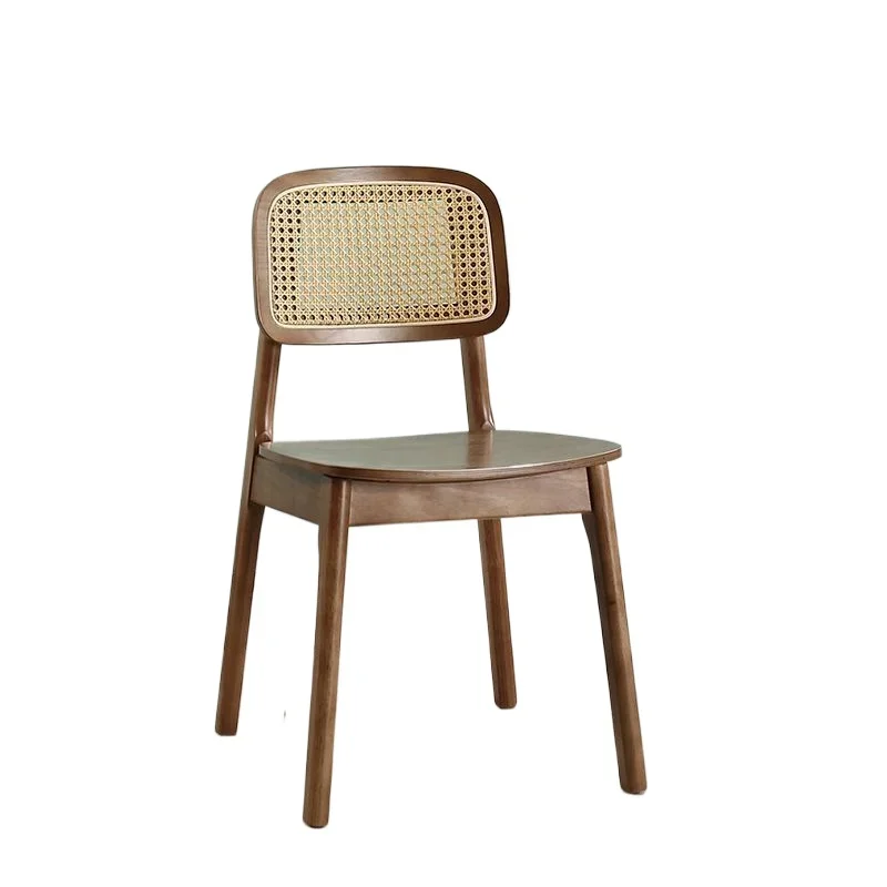 Home Back Simple Leisure Chair Nordic Rattan Kitchen Dining Chair Solid Wood Living Room Balcony Seat Furniture