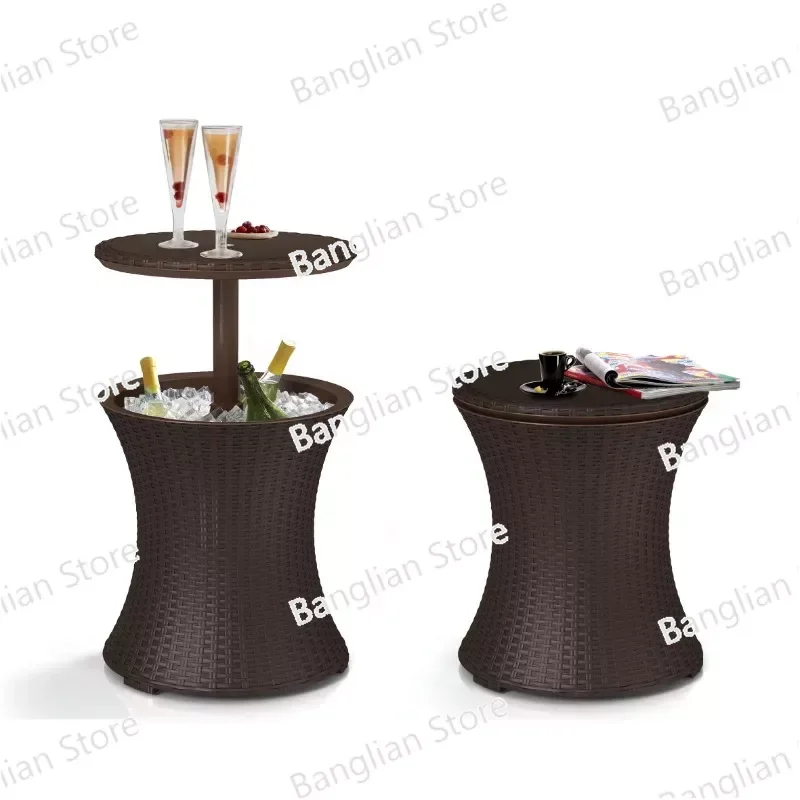 

Resin Outdoor Beverage Cooler Table, Extra Storage, Rattan Look Brown