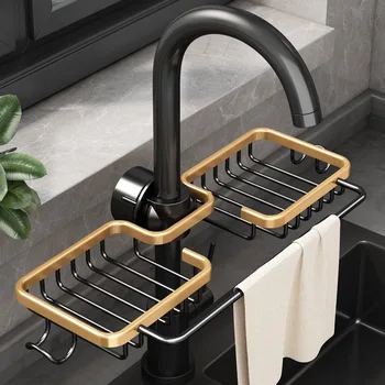 Spazio da cucina Scarico per lavello in alluminio Portaoggetti per spugna Porta rubinetto Scolapiatti per sapone Scaffale Cestino Organizzatore Accessori per il bagno 1