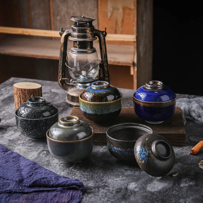 

1pcs Small Ceramic Pot Bird's Nest Water Barrier Cover Bone Soup Cup Sugar Water Stew Pot Steamed Egg Cup Dessert Bowl