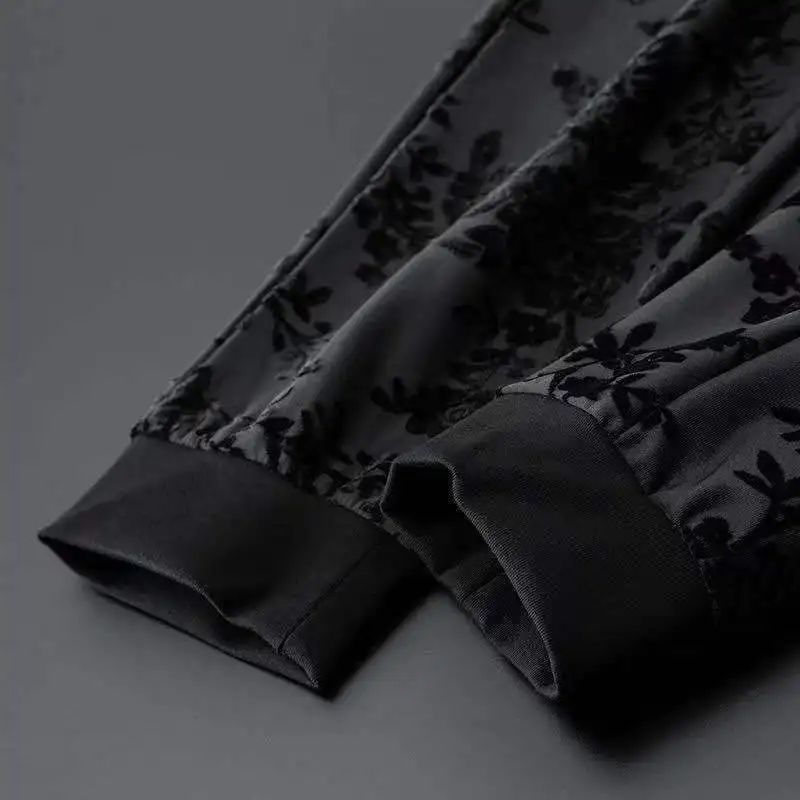 Spring Summer New Men Suits Simple Jacquard O-Neck Long Sleeve Thin T-shirts And Pants Two piece Set For Men's Trendy Outfits 6