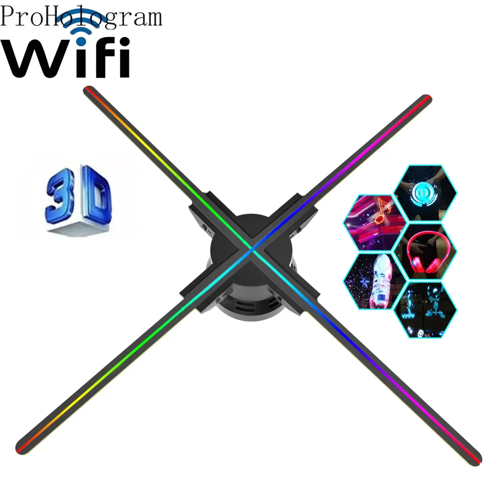 Ventola Olografica 3D Da 16,5 Pollici Con 224 LED WiFi: Proiettore Per Pubblicità, Negozi E Feste