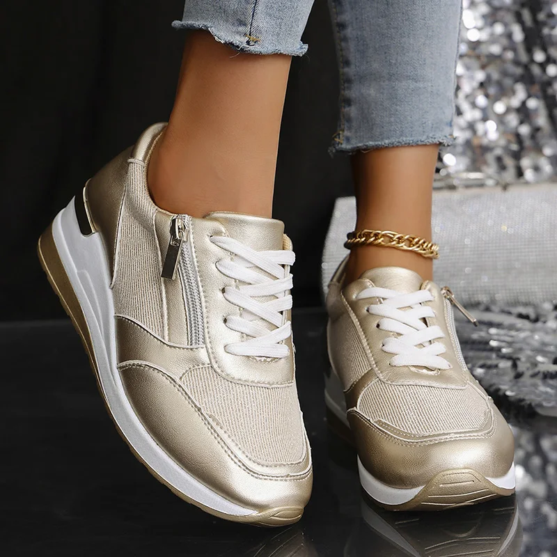 Fashion Wedge Sneakers for Women Gold Silver Platform - Uniqwear