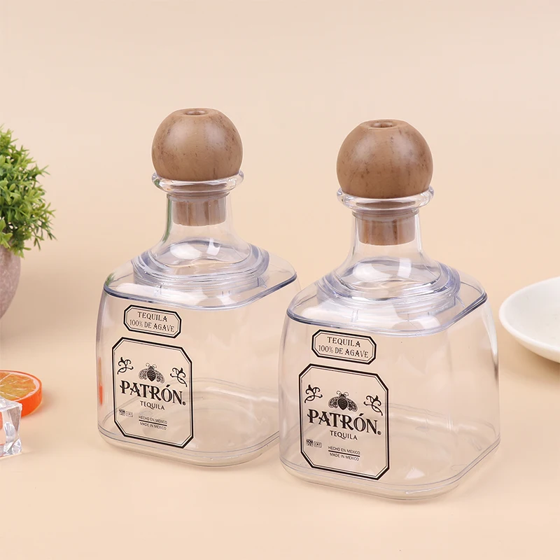 375ml Mini Tequila Bottles Tequila Acrylic Cups Acrylic Reusable Cups With Straw Hole Small Patron Bottles Empty For Drinking