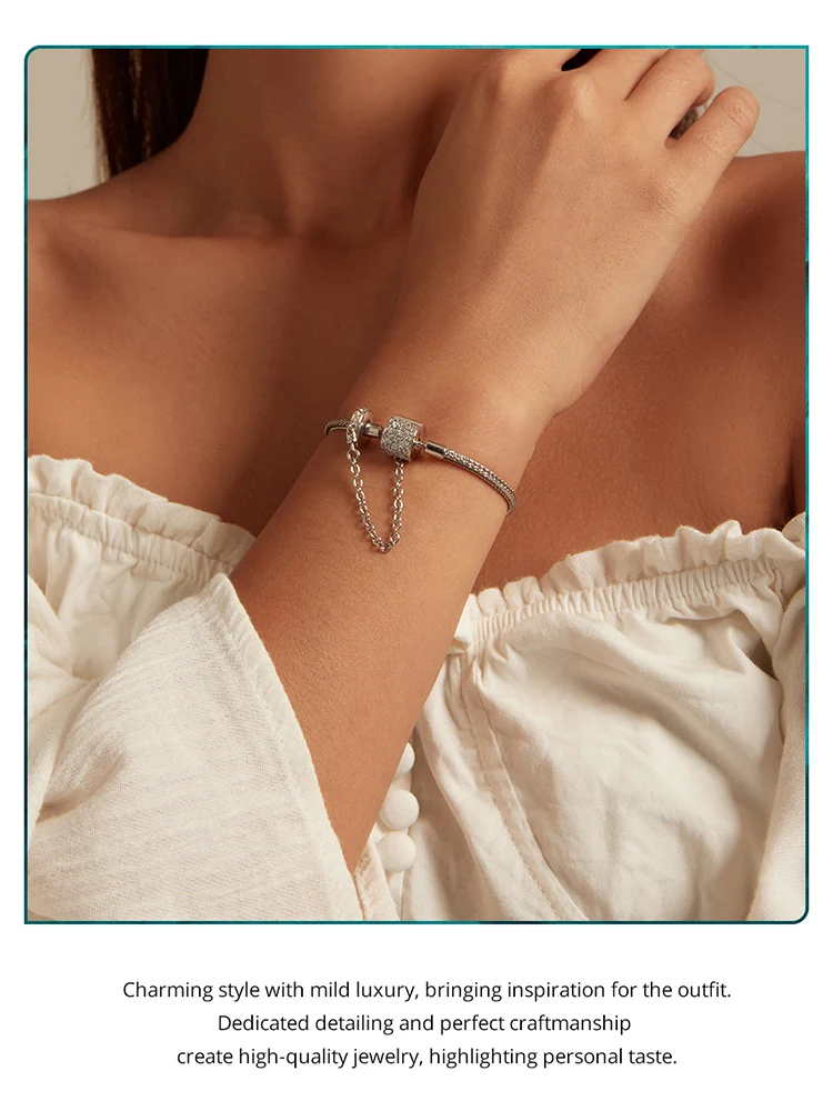 Silver Charm Bracelet with Safety Chain