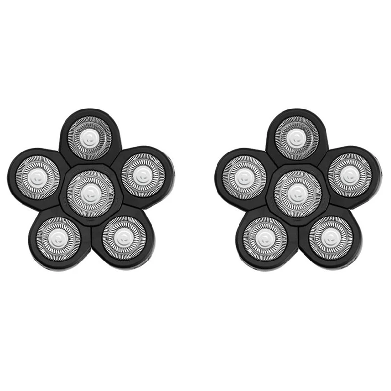 

2X Men's Electric Shaver Heads Electric Razor Blade Replacement Head 6 Blades Head Shaver Replacement Bald Black
