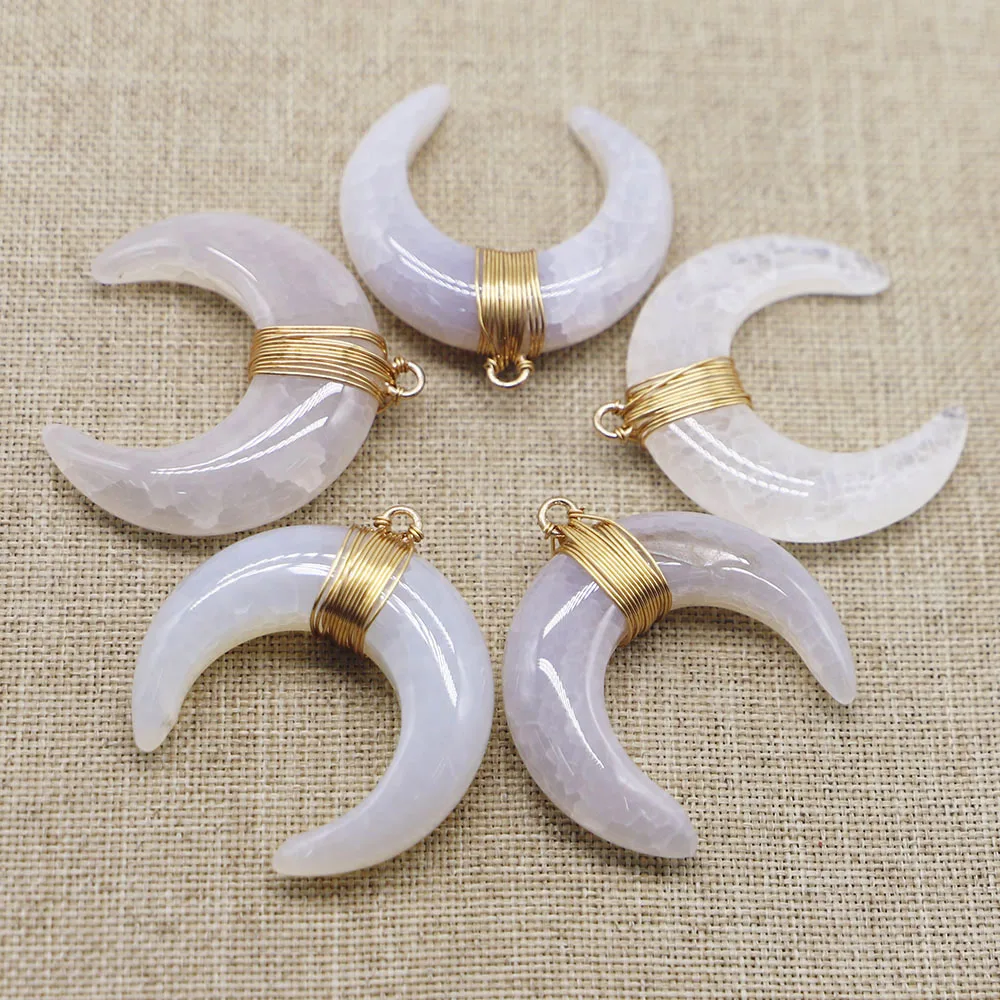 35*40mm Natural Agate Horn Pendant Hand-wound Semi-precious Stone Necklace Charm Fashion Jewelry Accessories Wholesale 3Pcs/Lot