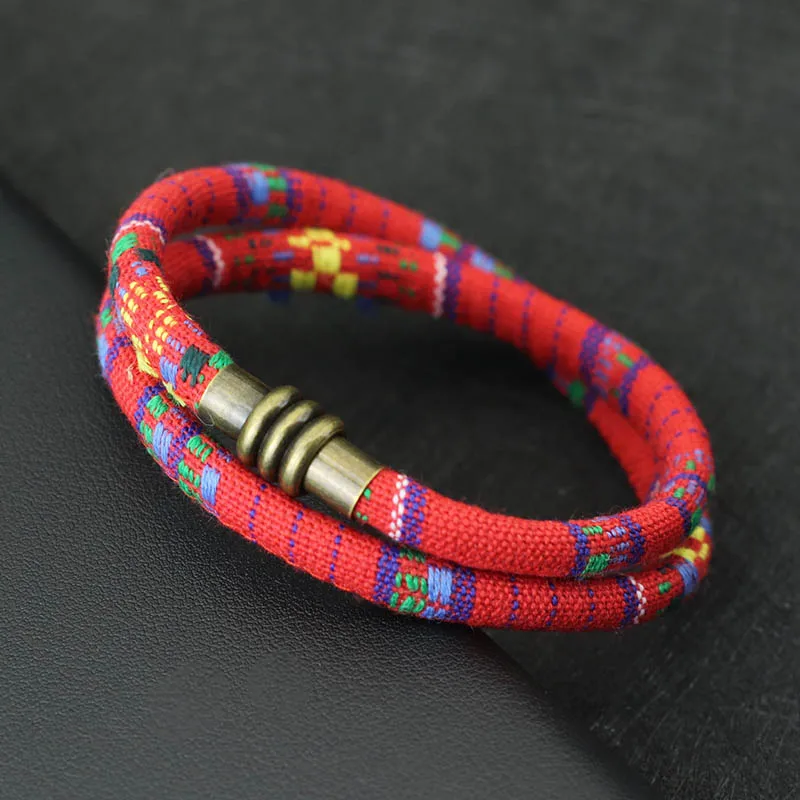 Tibetan Symbol Cord Chain Bracelet with Magnetic Clasp