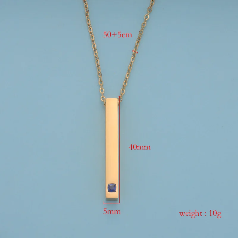 10Pcs/Lot Stainless Steel Engraving Personalized Square Bar Custom Name Necklace  Birthstone Pendant Necklaces Gift